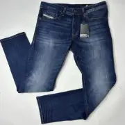 Diesel Jeans Men’s 33x32 Buster Slim Tapered Denim Stretch Blue Faded Whisker