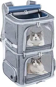 Groxkox Double Cat Carrier for 2 Cats,Dog Backpack Carrier for Medium Dogs,Double Compartment Pet Carrier Backpack for Dual Pets,for Outdoor Traveling/Stroll and Picnic