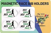 4 Pairs Magnetic Race Bib Clips, Oval Shaped Bib Holder for Runners with Card Reusable Running Number Bib Fasteners Magnets Pin-Free Marathon Race Bib Snap Lock for Runners Field Triathlon Cycling