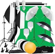 Abeststudio Photography Studio Softbox Continuous Lighting Kit,4X 1.6 * 3m Backdrops(Black White Green Gray) 2X Softbox, 4X Umbrella, 4X Light Stand, 2 * 3m Background Support Stand
