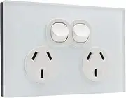 Contech CLSOL Australia Standard Double Power Point, Glass Panel, SAA Approved GPO, White Textured Wall Socket Outlets, Push Button, 10A 250V