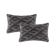 2pc Cloud Linen Lulu Cotton/Feather 55cm Embroidered Cushion Set Rectangle Grey