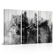 OuElegent 3 Panel Wolf Couple Canvas Wall Art Rustic Wildlife Animal Picture ...