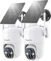 [MaxiViz] Solar Security Camera Wireless Outdoor, 360° View Cameras for Home Security Outside with AI Motion Detection, 2K Color Night Vision, Two-Way Talk, IP66 Weatherproof, SD/Cloud Storage (2 Pack)