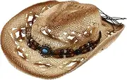 Gogogmee Cowgirl Hat Wide Brim Men's Vintage Western Style Sun Hat for Braid Sun-Resistant Hat Beige