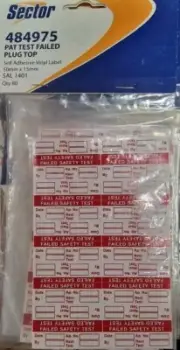 PAT TEST FAILED PLUG TOP Self Adhesive Vinyl Label 50mm x 15mm SAL 1401 Qty 80