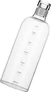 1L Sport Glass Bottle, Borosilicate Glass with Hourly Time Marker, Leak Proof, Reusable, Motivational Water Bottle Wide Mouth