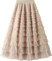 Dirholl Women's A-Line Fairy Elastic Waist Tulle Midi Skirt