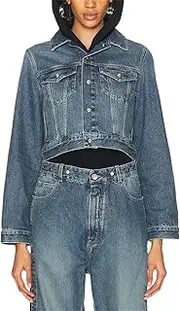 [Bciopll] Woman Knitting Thread Splicing Hooded Denim Jacket Cotton Jackets Long Sleeve Top