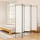 5 Panel White Fabric Room Divider Privacy Screen 200x200 cm Home Decor