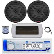 Dual Bluetooth Marine Receiver, Cover, Antenna,Wire, 2x 6.5" 600W Black Speakers
