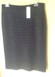 Eileen Fisher Charcoal Black Merino Wool Side Slits Knee Length Striped Skirt L