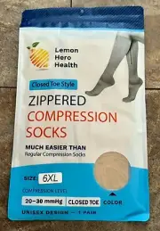 Lemon Hero Health Zippered Compression Socks Closed Toe 6XL 20-30 mmHg Beige NEW