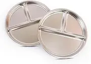 Stainless Steel Portion Control Plate | 3 Compartment Plates | Divided Plates for Adults Kids | Portion Plates for Diet Food | Bariatric Plate | Diabetic Diet Plate | 2 Pack - 9"x 9" Size