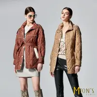 在飛比找ETMall東森購物網優惠-MONS Lady菱格紋貂毛雙袋羽絨風衣外套 (4色任選)