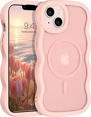 YINLAI for iPhone 13 Case & iPhone 14 Case, [Compatible with MagSafe] Magnetic Cute Curly Wave Frame Shape TPU Cover for Women Men Camera Protection Shockproof Phone Cases for iPhone 13/14 6.1", Pink