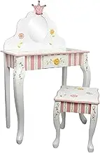 Fantasy Fields - Princess & Frog Themed Kids Vanity Dressing Up Table and Stool Set with Mirror | Hand Crafted & Hand Painted Details | Child Friendly Water-Based Paint