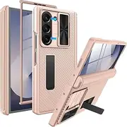 [Miimall] for Samsung Z Fold 6 Case, Z Fold6 Phone Case with Slide Lens Cover & Hinge Protection & Tempered Glass Screen Protector, Shockproof Luxury Slim Full Body Cover, Gold