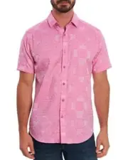 Robert Graham Mens Ulrich Foulard Jaquard Woven Short Sleeve Shirt Large Lt Pink
