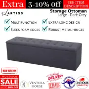Large Fabric Storage Ottoman Blanket Box Chest Stool Linen Foot Rest Couch Grey