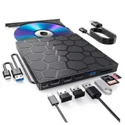 External CD/DVD Drive for Laptop, DVD Player for Laptop, 8 in 1 USB 3.0 Black