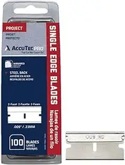 AccuTec Pro Steel Single Backed Edge Razor Utility Blades - 100-Pack - .009 Inch Made of High Carbon Steel for Durability and Long Service Life - APBL-7064