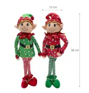 bulk 12 Xmas Plush Standing Elves W Sequins Med 2 Assort Decoration 12x38cm