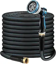 Non-Expanding Garden Hose 100ft – Flexible, Burst-Resistant, Anti-Kink, 10-Function Spray Nozzle, Lightweight & Durable for Outdoor Use(Double Blue)