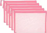 uxcell A5 Mesh Zipper Pouch Bags, 5 PCS Mesh Bags with Zipper Plastic Storage Pocket for Organizing File Beads Office Home Supplies, 18x25cm, Pink