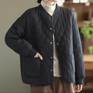 【LANNI 藍尼】★輕薄菱格保暖夾克外套(圓領/短款/純色)