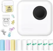 Mini Sticker Printer Thermal Printer with 10 Rolls Papers and Stickers for Picture, Receipt, Notes, Lists, Label, Memo, Sticker Portable Printe for iOS&Android