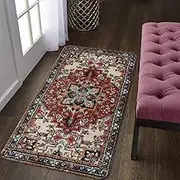 Lahome Red Runner Rug - 2'x4' Collection Traditional Oriental Hallway Runner Rug Washable Small Rug Non-Slip Throw Rug Floor Carpet for Hallway Entryway Bedroom Laundry Room Rug (2' X 4', Red)