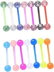 [DATOA] 16/48Pcs 14G Glow in Dark Flexible Acrylic Straight Tongue Barbell Nipple Ring Retainer Piercing Jewelry for Women Men, Plastic, no gemstone