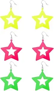 [YALLNASL] Neon Star 80s Earrings for Women Vintage Retro Halloween Dangle Earrings for Party Costume Accessories Star Hoop Earrings Grunge Y2k Clothing Accessories for Women 70s 90s Party Earrings 3 Pcs