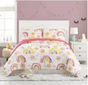 Urban Playground Comforter Set Bedding, Twin -Twin XL Rainbow Suns New $110 MRP