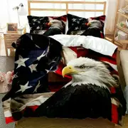 v2747 Bed Sheets Eagle Duvet Cover Set Polyester Bedding for Boys Teens Adults King Queen Size Grey White Duvet Cover Bed Set Quilt Cover 3-Piece Bedd