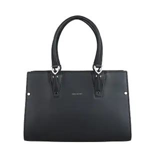 【LONGCHAMP】LONGCHAMP Paris Premier燙印LOGO小牛皮拉鍊手提托特包(中/黑)