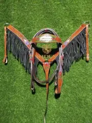 Beautiful Western fringe Leather Headstall & Breast Plate Collar Set.