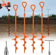 Phopich 18" Long Ground Anchor, Heavy Duty Earth Anchors 18 inch Ground Anchors Screw in Kit with T-Handle Hex Wrench for Camping Tent, Swing Sets, Securing Animals, Sheds, Trampoline(4 Pcs) (Orange)