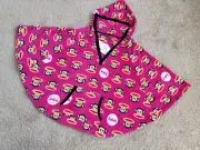 RARE Vintage PAUL FRANK JULIUS HOT PINK PLUSH HOODED PONCHO WOMENS SIZE S