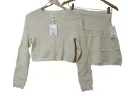 NWT Sz M Willow & Wind Anthropologie Cream Crocheted Skirt & Sweater Cardigan