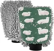 XYMZR Cute Sheep Grassland Absorbent Microfiber Car Wash Mitt, Funny Cute Anime Scratch Free for Cars Cleaning, Home Cleaning Mitts, 2 Pack, 10.24” L x 7.09” W
