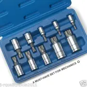 10pc Bit Socket Set XZN 12 Point MM Triple Square Spline Tamper Proof S2 Bits