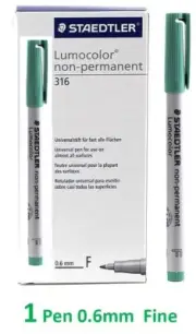Staedtler 316-5 GREEN OHP Non Permanent Lumocolor Marker Pen Fine 0.6mm B353