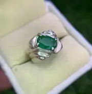 Natural Green Emerald Stone Ring Handmade Ring Antique Design Silver 925 Ring