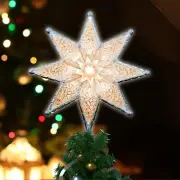 8" Lighted Double-Sided Star Tree Topper, 8-Point Star with 10 Clear Warm Lights