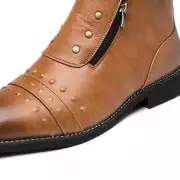 Newt Martin boots, Chelsea boots, men's cowhide Tan Leather Toe-Cap boots Zipper