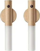 WCIC Motion Sensor Night Lights Magnet Body Sensor Hallway Night Lights Rechargeable Led Light Portable Stairway Night Lights Wooden Wall Sconce Battery Powered Cabinet Lights (White Ash 2PCS)