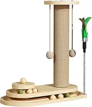 Solid Wood Cat Scratching Post, Interactive Toy with Teaser Wand, Sisal Scratch Board, and Climbing Frame