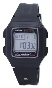 Casio Digital 5 Alarm Dual Time Illuminator Stopwatch F-201WA-1ADF Mens Watch